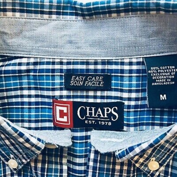 Chaps Shirt Blue Plaid SS Button-Down Sz M - Picture 4 of 6
